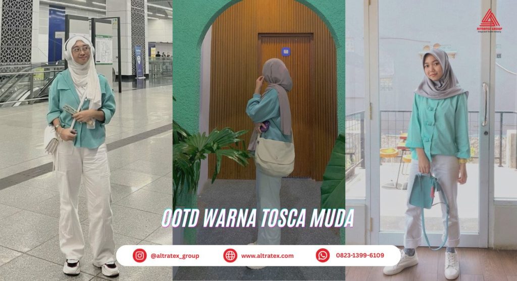 Contoh Outfit Warna Olo atau Tosca Muda